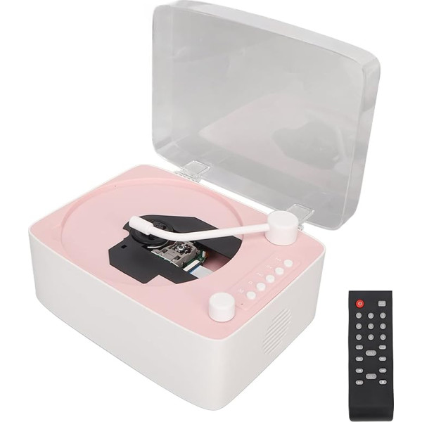 Multifunctional Pink Retro CD Player, BT5.0 CD Music Player with Transparent Protective Case, HiFi Stereo Speaker, Support for CD, BT, USB, AUX