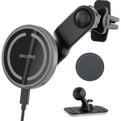 OHLPRO Compatible with MagSafe Car Mount Charger, Mobile Phone Holder Car with Charging Function for iPhone 16 Pro Max/16 Pro/16 Plus/15/14/13/12 Series, Magnetic Car Mobile Phone Holder, Wireless Car