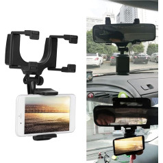 Rear View Mirror Phone Holder Mobile Phone Holder Rear View Mirror Car Mobile Phone Holder Mirror Mobile Phone Holder 360° Rotatable Adjustable Rear View Mirror Clip Holder for All Smartphones