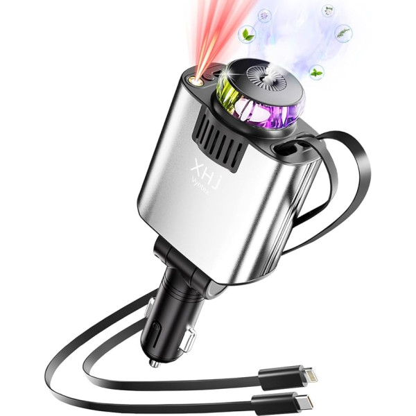 5-in-1 USB C Auto Ladegerät mit Lufterfrischer, Multi-Port 12V USB Auto Zigarettenanzünder Adapter Type C Schnell Kfz-Ladegerät für iPhone & Android, Reise Camping Car Accessoires