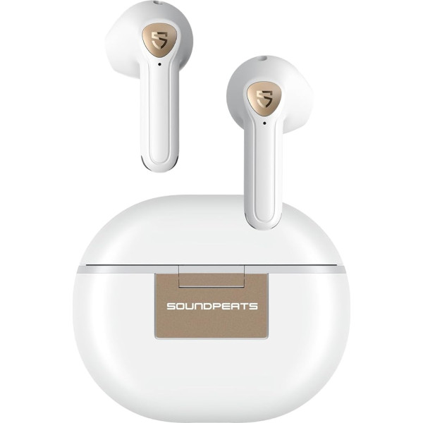 SoundPEATS Bluetooth Headphones with LDAC Hi-Res Audio, Air3 Deluxe HS Semi In-Ear Wireless Headphones with ENC Mic, App Control, 14.2 mm Large Driver Earphones, 20 H, Game Mode, White