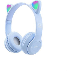 EUROXANTY Headphones with Cat Ears, Sky Blue Cat Headphones, Bluetooth Streamer Headphones, Multicoloured Illuminated Cat Ears Headband