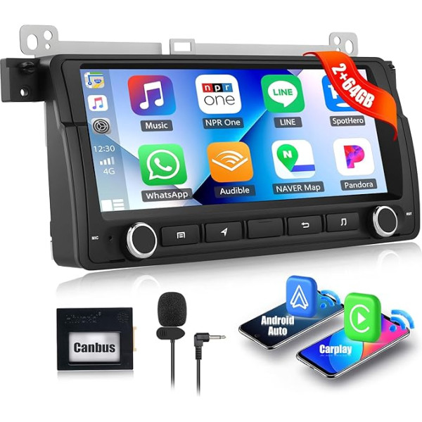 [8 Core 4G + 64G] CAMECHO Android 13 Car Radio for BMW E46 Radio with Sat Nav Carplay Android Car, 8.8 Inch Car Radio Touch Display with FM RDS Steering Wheel Control Bluetooth and USB + External