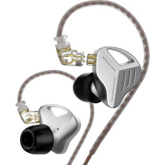 KZ ZVX HiFi In-Ear Monitor Headphones Dual Dynamic Driver In-Ear Headphones with Detachable OFC Flat Cable 2 Pin 0.75mm for Audiophile PC MP3 MP4(with Microphone, Silver)