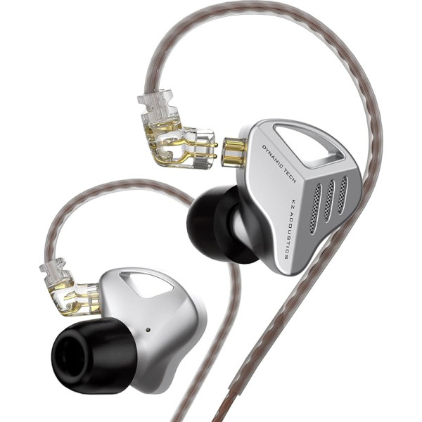 KZ ZVX HiFi In-Ear Monitor Headphones Dual Dynamic Driver In-Ear Headphones with Detachable OFC Flat Cable 2 Pin 0.75mm for Audiophile PC MP3 MP4(with Microphone, Silver)