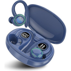 PEFUPEW Bluetooth Sports Headphones, Wireless Bluetooth 5.3 with 4 Mic, In-Ear Headphones ENC Noise Cancelling, HiFi Stereo Earphones, LED Display, 48 Hours Playtime, IP7 Waterproof, Dark Blue