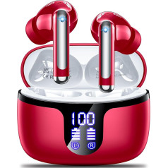 Wireless Earbuds Bluetooth 5.3 Kopfhörer in Ear mit 4 ENC Noise Cancelling Mic 2025 New Ear Buds 42h Spielzeit HiFi Stereo Deep Bass Ohrhörer IP6 Wasserdicht LED Display Bluetooth Earbuds USB-C Rot