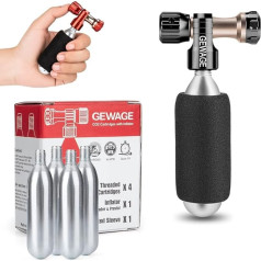 GEWAGE CO2 Air Pump for Bicycle Tyres - CO2 Bicycle Pump Including 4 Pack CO2 Capsules 16g with Thread and Compatible Presta & Schrader Valve for Mountain Bike and Road Bike