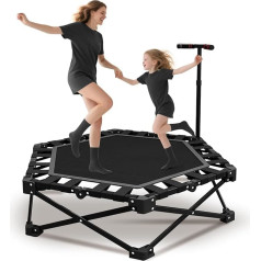 Fitness Trampoline Indoor Foldable with Adjustable Handle - Stable and Quiet Rebounder for Children and Adults, Static Load Limit 600 kg, 106 cm Diameter, 113 cm High