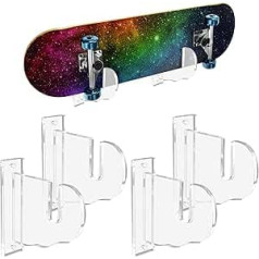 BiJun Skateboard and Snowboard Wall Mount - Acrylic Horizontal Mount Storage Hanger (Clear, 4 Pack)