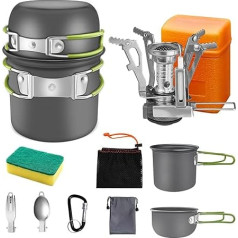 AUTOPkio Camping Cookware Set for 1-2 People, Outdoor Foldable Camping Pot with Gas Stove Picnic Tableware Kit Lightweight Aluminium Cooking Set for BBQ, Hiking, Cooking, LPG