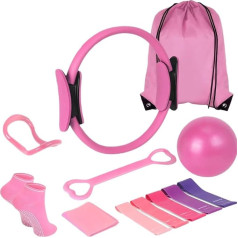 Pilates-Ring-Kreis-Set, 13-teilig, Pilates-Ausrüstung, Zubehör für Heimtraining, inklusive 24,9 cm großem Pilates-Ball, 30,5 cm, magischer Kreis, Yoga-Ring und Widerstandsbänder für Frauen