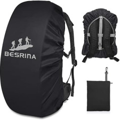 Besrina Rain Cover for Backpacks, Waterproof Backpack Cover (15-90L), Backpack Cover with Non-Slip Cross Straps and Reflectors for Hiking, Touring and Cycling