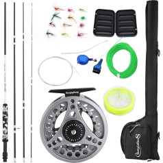 Sougayilang Standard Fly Fishing Combo Starter Kit, 5/6 Weight 9 Inch Fly Rod with SuperPolymer Handle, Accessories, Carrying Case, Fly Box Case & Fishing Flies