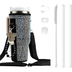 Kavilin Stanley Cup Water Bottle Carrier, 1.2L Tumbler, Waist Bag with Adjustable Strap, Straw Cover and Bead Bracelet, Stanley Cup Accessories (Black Diamond Pro)