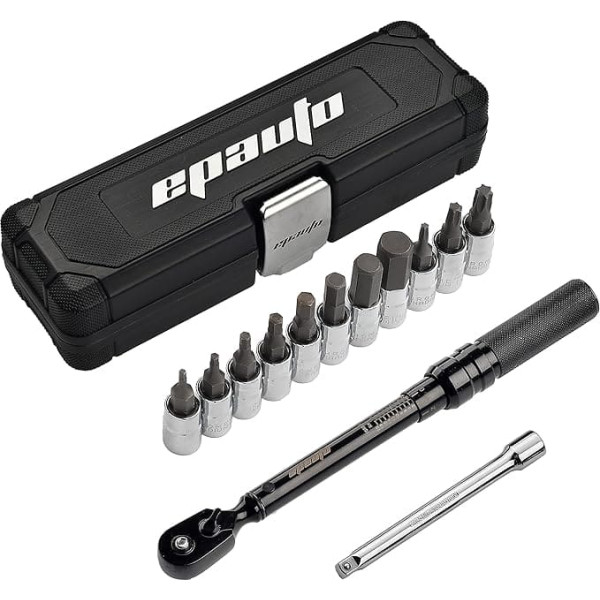 EPAuto Bike Tool 1/4 Inch Drive Click Torque Wrench Set (2 to 20Nm), Hex/Torx Bit Socket Extension Bar Bicycle Maintenance Kit, Black