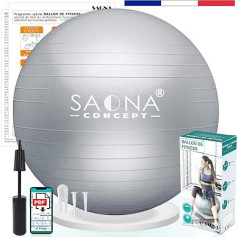 Saona Concept Fitness Ball 55, 65 or 75 cm with Pump | Gymnastics Ball, Pilates, Pregnancy, Yoga, Physiotherapy | Gym Ball or Swiss Ball Ideal for Office Seats | Up to 300 kg (65 cm)