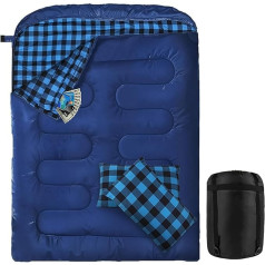 Double Sleeping Bag Made of Cotton Flannelette, Outdoor Sleeping Bag for 2 People, Camping Double Sleeping Bag with Cushion, Carry Bag for Outdoor Camping Trips, Sleeping Bag Adults, 220 x 150 cm