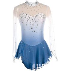 Rinkhockey Eiskunstlaufkleid for Mädchen, Elegante Qualität, Kristalle, Individueller Eistanzrock for Erwachsene, Lange Ärmel