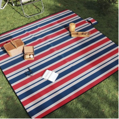 SKM Picknickdecke Faltbar Rot und Blau Gestreift 200x200 cm Samt,Sportartikel,Outdoor-Aktivitäten,Camping & Wandern,Red,1.55KG,4004212