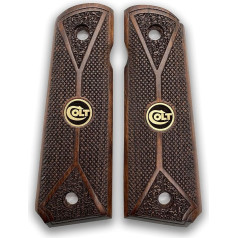 1911 Original Series US Logo 1911 Wooden Handles,Ambi Safety Cut,Handgun Grips,Pistol Grips,1911 Wooden Handles,1911 Full Size Handles,1911 Accessories,Gift for Veterans (Gold Metal Log