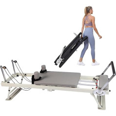 Foldable Pilates Reformer Machine with Metal Springs, Ideal for Home Gym, Improves Core Strength and Balance, Suitable for Beginners and Advanced, SpringAndLatexDual-PurposeType Beige