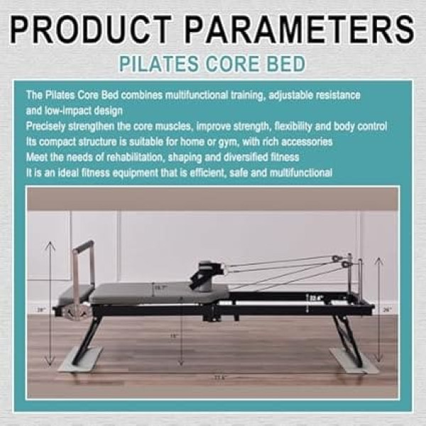 ZephyrGlow Pilates Reformer Set for Home, Includes Foldable Machine and Yoga Equipment, Increases Core Strength and Balance, LatexType Black