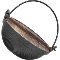 Milisten Cast Iron Hub Pot with Wooden Lid Japanese Camping Cooking Pot for Stews Soups Ramen and Hot Pot High Temperature Resistant and Portable for Outdoor Use