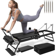 Upgraded Extended Foldable Pilates Reformer Machine for Home Gym Workout - Double Resistance Springs and Elastic Latex Rope