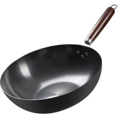 WOTZOV Verdickter Eisentopf für gebratenes Gemüse, antihaftbeschichtet, unbeschichtet, mit geringem Öldampf, für den Haushalt, mit flachem Boden,Metallic 32cm