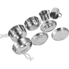 Camping Kochtöpfe 8-teilig - Edelstahlkochtöpfe, Camping Kochgeschirr-Set | 8-teiliges Backpack-Küchenset, Tragbare Und Platzsparende Campingpfanne, Ausrüstung D