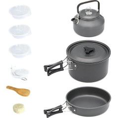 YIWENG Camping Hiking Cookware Set Outdoor Portable Picnic Cookware Kit Alumina Pot Roasting Pan Set Travel Cooking Accessories Cookware