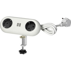 Mēbeles ligzda ar stiprinājumu, USB lādētājs, 2 ligzdas 2P+Z (Schuko), 2xUSB, kabelis 3x1,5mm? - 1,4 m, balts