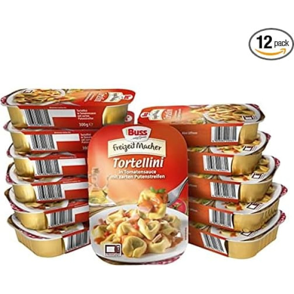 Buss Leisure Maker Delicious Tortellini Refined with Juicy Turkey Strips in Tomato Sauce - Ready Meals for Warming up in Microwave & Pot - Quick & Easy to Prepare - 12 x 300 g