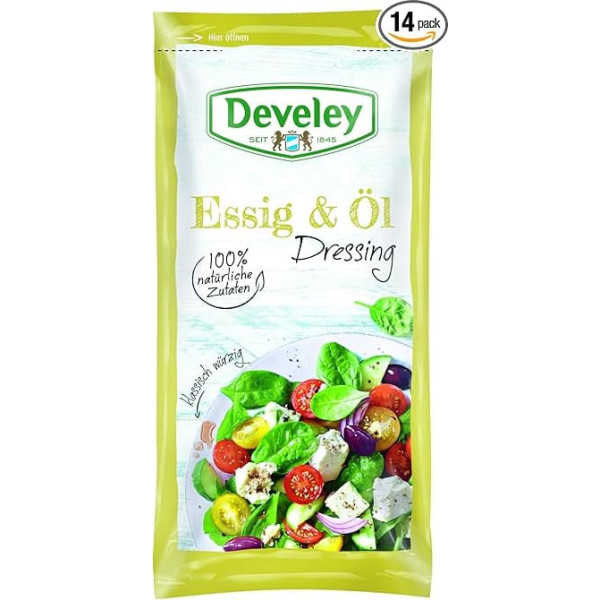 DEVELEY Vinegar & Oil Salad Dressing - 14 x 75ml Portion Bags in Box - Gluten Free and Lactose Free, 100% Natural Ingredients - Pack of 14 Salad Dressing