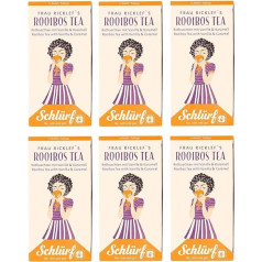 6 x Schlürf Büdel Organic Rooibos Tea | 120 Tea Bags Roibusch | Woman Ricklef Variety | Dispenser Box | Red Bush Tea | Rooibo Tea with Vanilla and Caramel | Tea Bags Individually Packed | 240 g