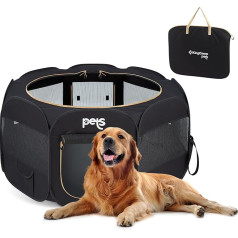 KingCamp Puppy Playpen, Pet Playpen, Portable Puppy Run for Dogs, Cats, Puppies, Indoor and Outdoor, for Home, with Carry Bag and Pegs, Black, L