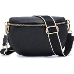 Roulens Small Women's Shoulder Bags, Elegant Bum Bag, Made of Vegan PU Leather, Crossbody Bag, RFID Blocking Card Slot, Chest Pocket with Adjustable, Removable, Wide Strap, A-Black, vintage