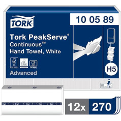 Tork PeakServe 100589 Continuous Paper Hand Towels White H5, Advanced Quality, Compressed, 12 × 270 Sheets, 100589, Medium