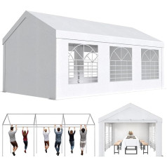 JUMMICO Gazebo Party Tent 3 x 6 Waterproof Stable Garden Tent UV Protection 50+ Tent 170 g PE Tarpaulin Marquee Beer Tent Garden Gazebo for Garden, Party, Festival, Wedding, White