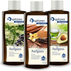 Spitzner Sauna Infusion Set in Gift Box Gourmet and Connoisseur: Vanilla Cinnamon, Elderberry Cassis and Green Tea Avocado (3 x 190 ml)
