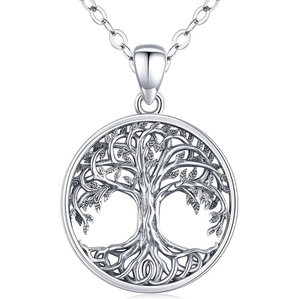 Women's Tree of Life Necklace, 925 Sterling Silver Family Tree of Life Pendant with Abalone Shell, Personalised Jewellery Gifts for Mother, Girls