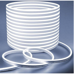 Lamomo LED Strip 30 m, White Dimmable Neon LED Strip, Waterproof 6000 K LED Light Strip, Silicone DIY Flexible 24 V Light Strip with Power Supply and Controller for Indoor Outdoor Use Home Kitchen
