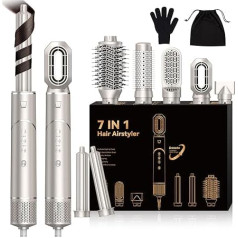 Airstyler 7-in-1 Professional Hair Styler, 110,000 rpm, Ion Hair Dryer, Foldable Multifunctional Hair Dryer, Air Curling Iron, Hair Styler for Hair Volumising, Drying, Straightening, Curling Silver