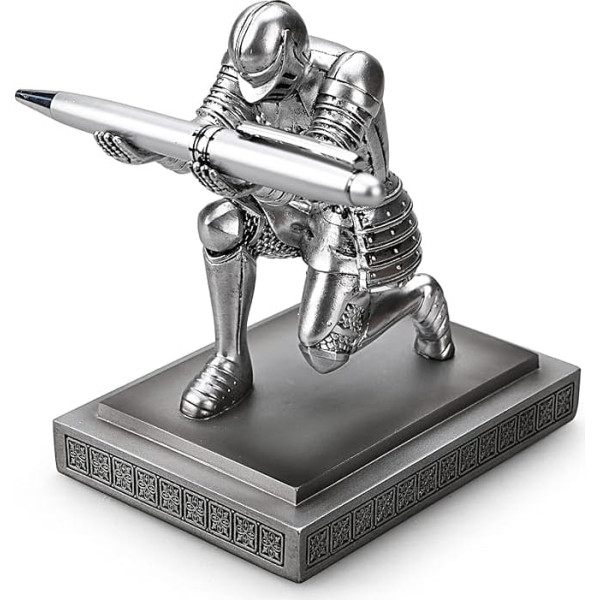 HDMbigmi Knight Pen Holder Pen Stand Desk Organiser and Accessories Resin Pen Holder as Gift with a Chic Pen for Office and Home Desk Organiser (Silver)