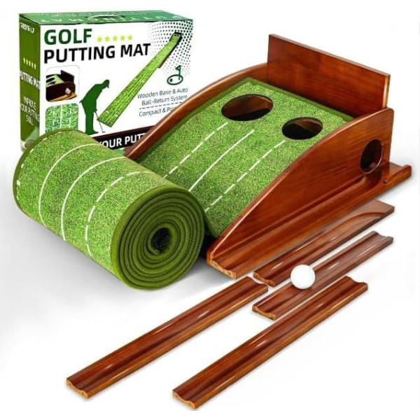 CRESTGOLF Golf Putting Mat Indoor,Golf Putting Mat Automatic Return Track for Outdoor Golf Training,Golf Hitting Mats Indoor/Outdoor SBR Golf Mats for Driving Range Practice, Backyard Use - Green