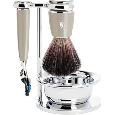 MÜHLE Rytmo Shaving Set for Gillette Blades, Black Fibre Brush, Holder with Bowl, Stainless Resin Handle, Melange, Vegan