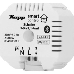 Kopp Smart-Control Switching Actuator, 1 Channel, 3-Wire, Smart Home Bluetooth Mesh Technology, Amazon Alexa, Google Home, 834003019
