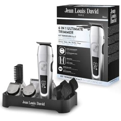 Jean Louis David Beard Grooming Kit for Men, 6 in 1 - Hair Trimmer, Beard, Nose, Ears, Body - Stainless Steel Blades - Lithium Ion Battery - Storage Base - USB Charger - Multifunction Kit