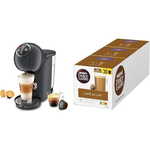Krups KP340B NESCAFÉ Dolce Gusto Genio S Plus Capsule Machine Espresso Boost Temperature Selection Hot & Cold Drinks 15 Bar Pump Pressure 0.8 L Water Tank 1500 Watt Colour Cosmic Grey with Café au